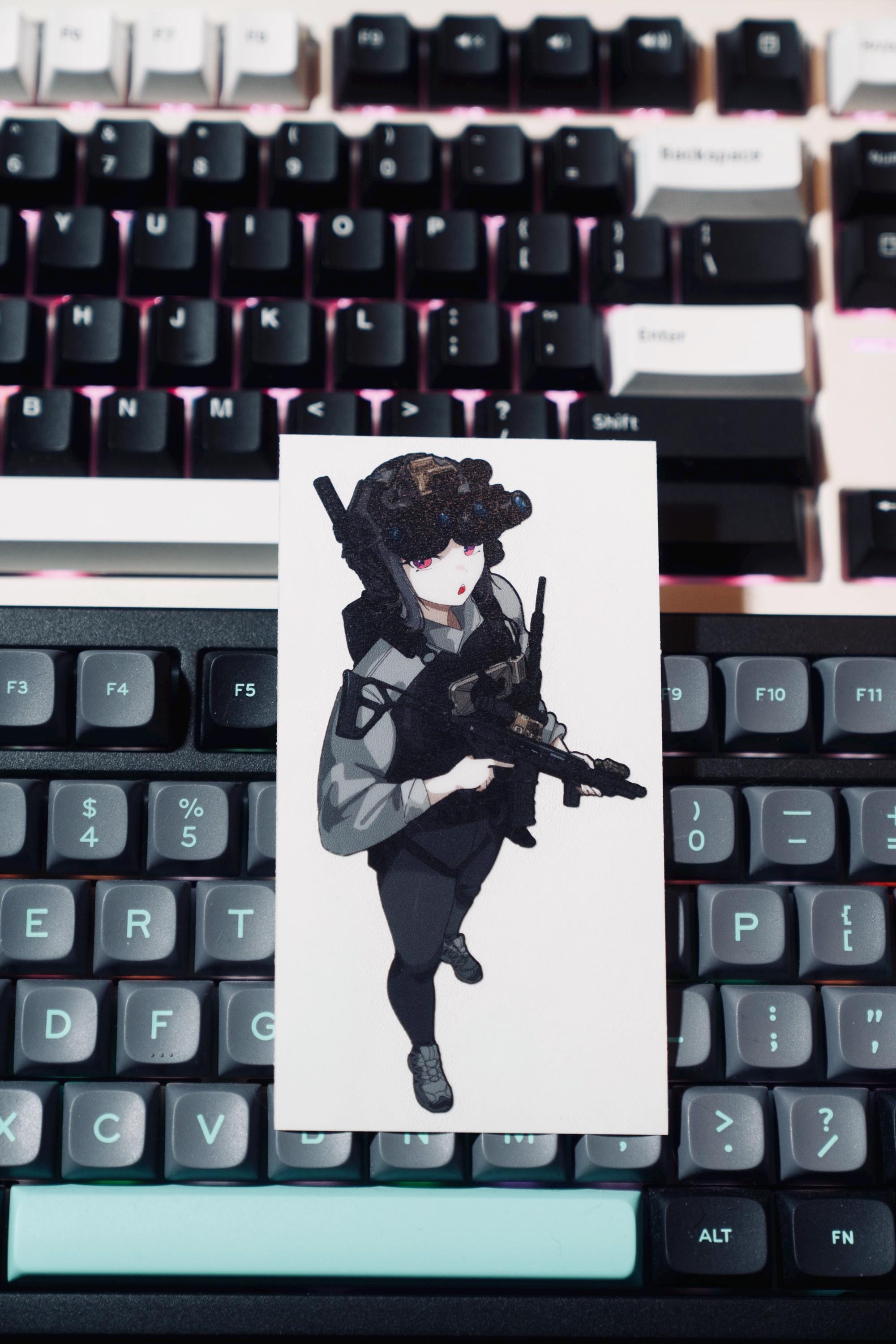 Anime girl in tactical gear with a gun, tactical anime girl sticker