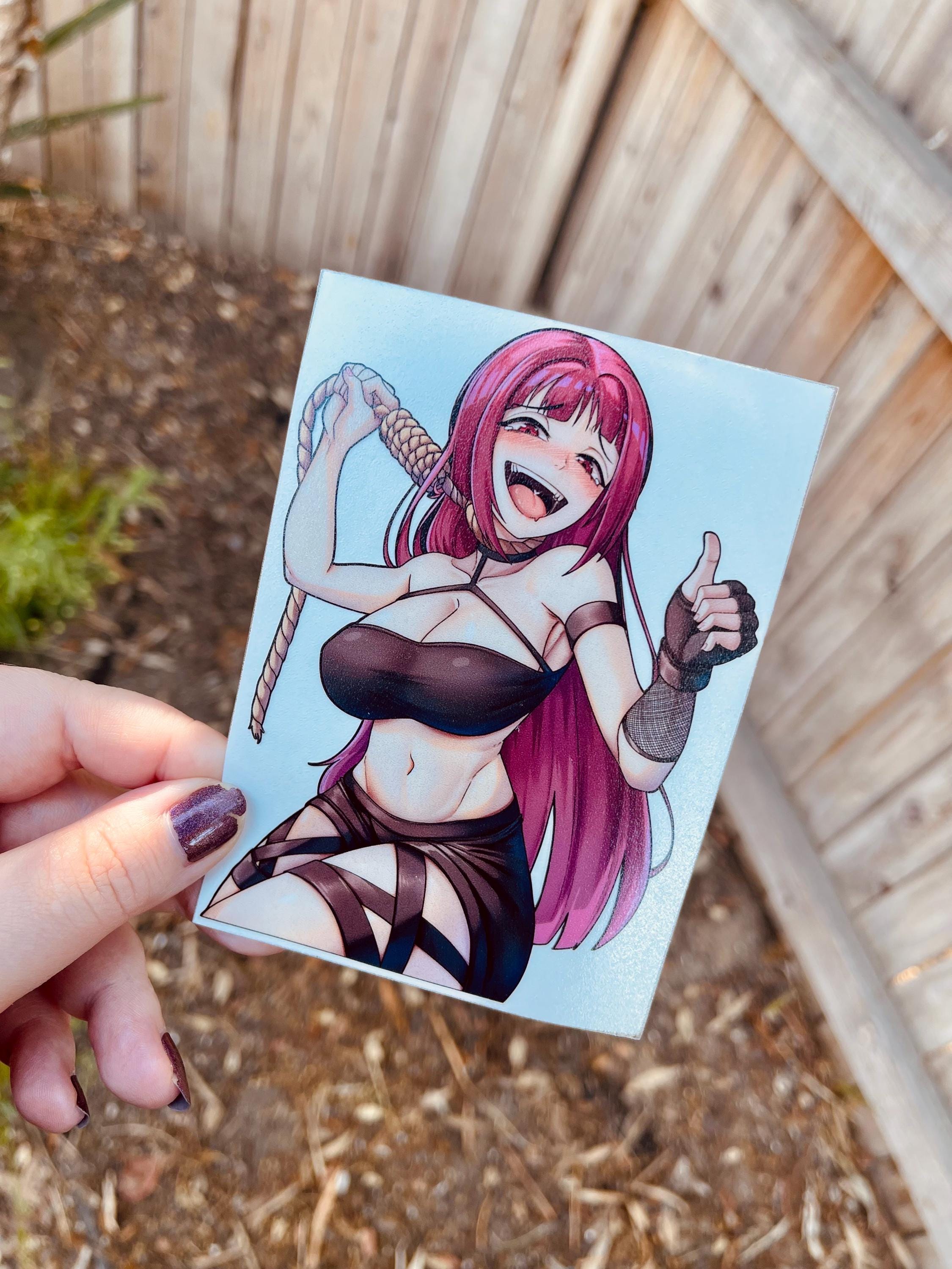 busty red hair anime girl hanging herself, busty anime girl noose sticker