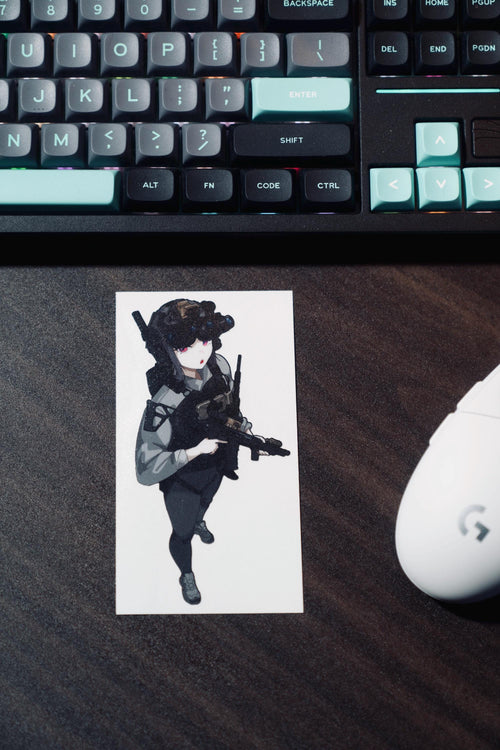 Anime girl in tactical gear with a gun, tactical anime girl sticker