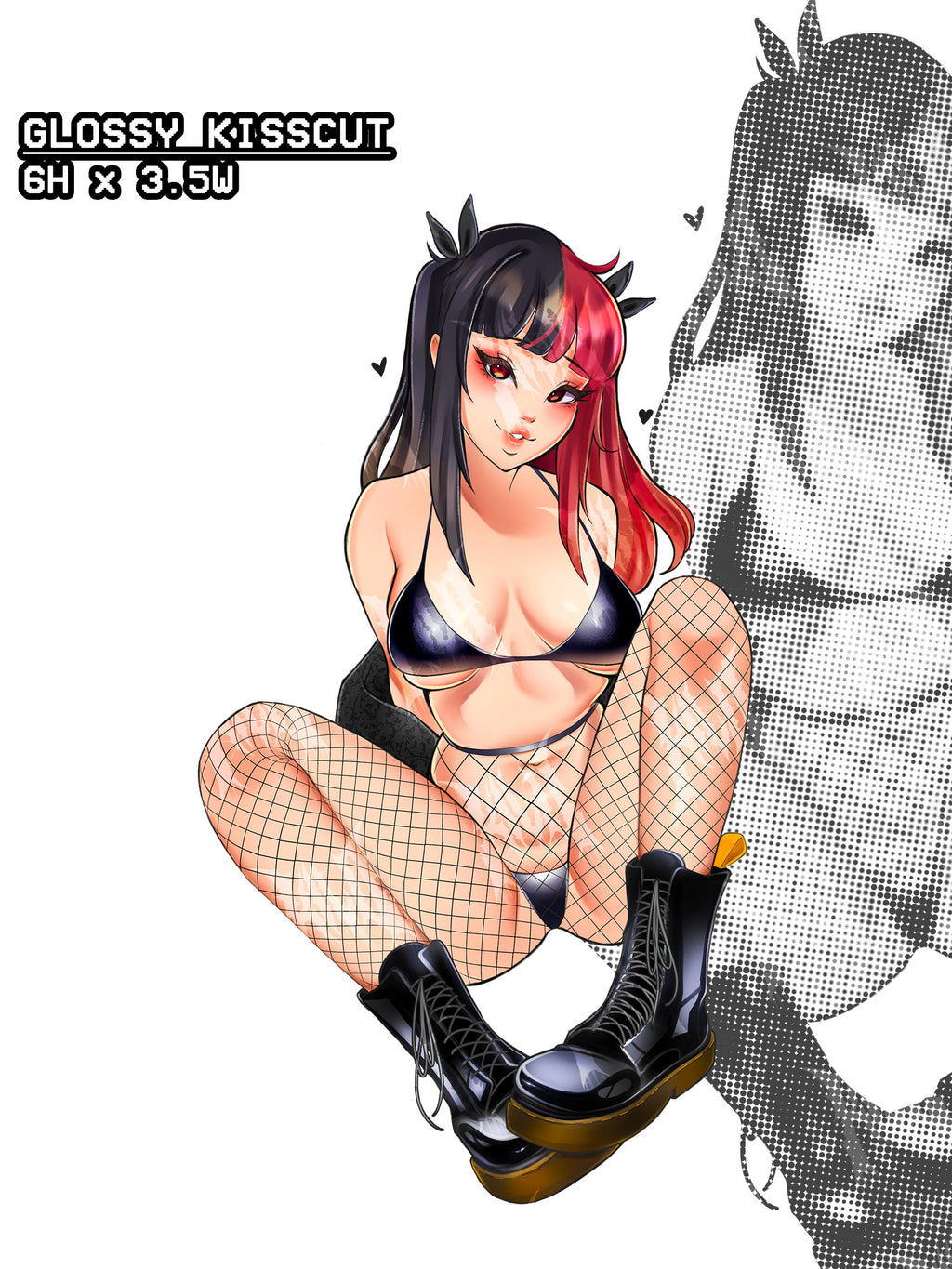 Busty anime girl in a bikini and fishnet stockings wearing doc marten boots, busty anime girl sticker