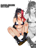 Busty anime girl in a bikini and fishnet stockings wearing doc marten boots, busty anime girl sticker
