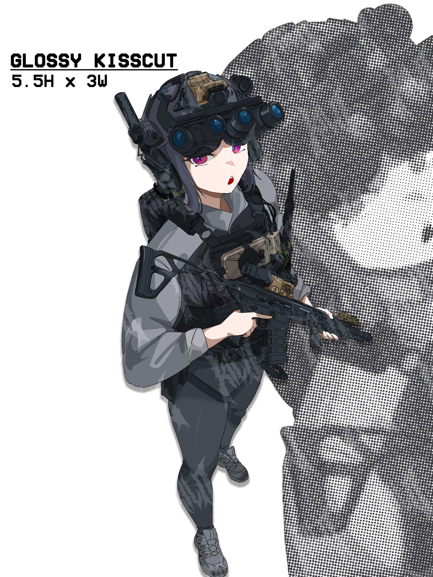 Anime girl in tactical gear with a gun, tactical anime girl sticker