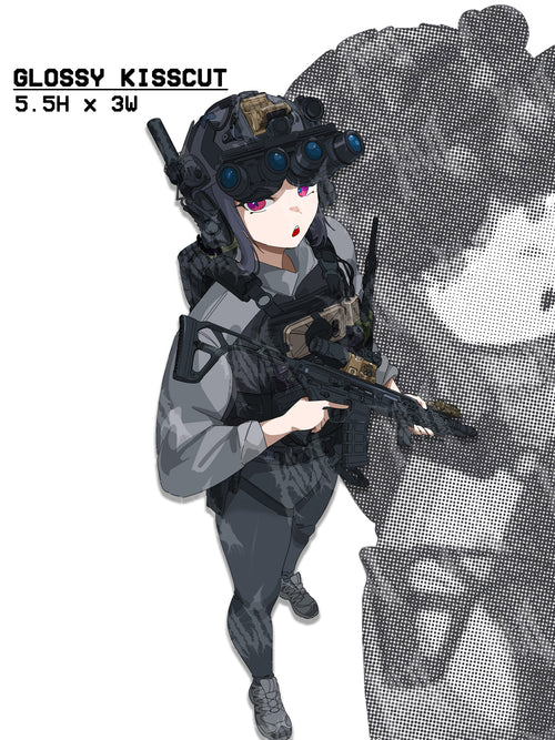 Anime girl in tactical gear with a gun, tactical anime girl sticker