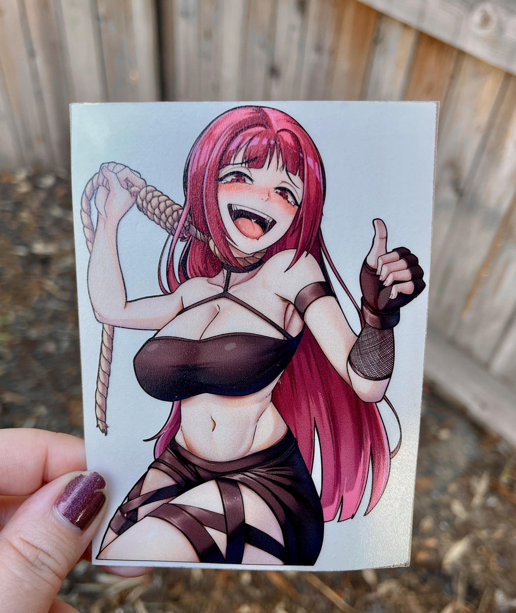 busty red hair anime girl hanging herself, busty anime girl noose sticker