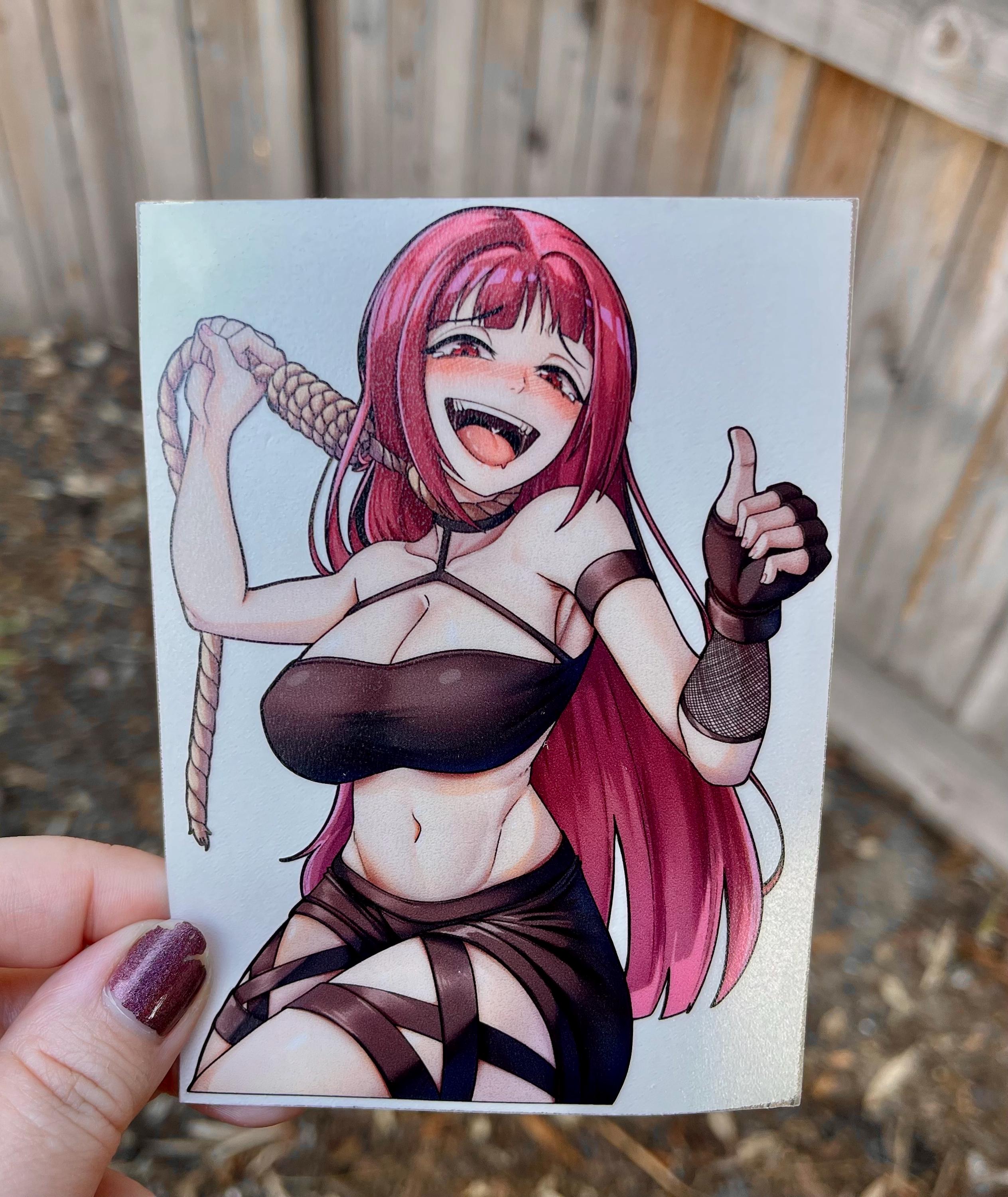 busty red hair anime girl hanging herself, busty anime girl noose sticker
