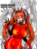 busty anime girl sticker, busty daiwa scarlet sticker, umamusume sticker of daiwa scarlet wearing Asuka's outfit