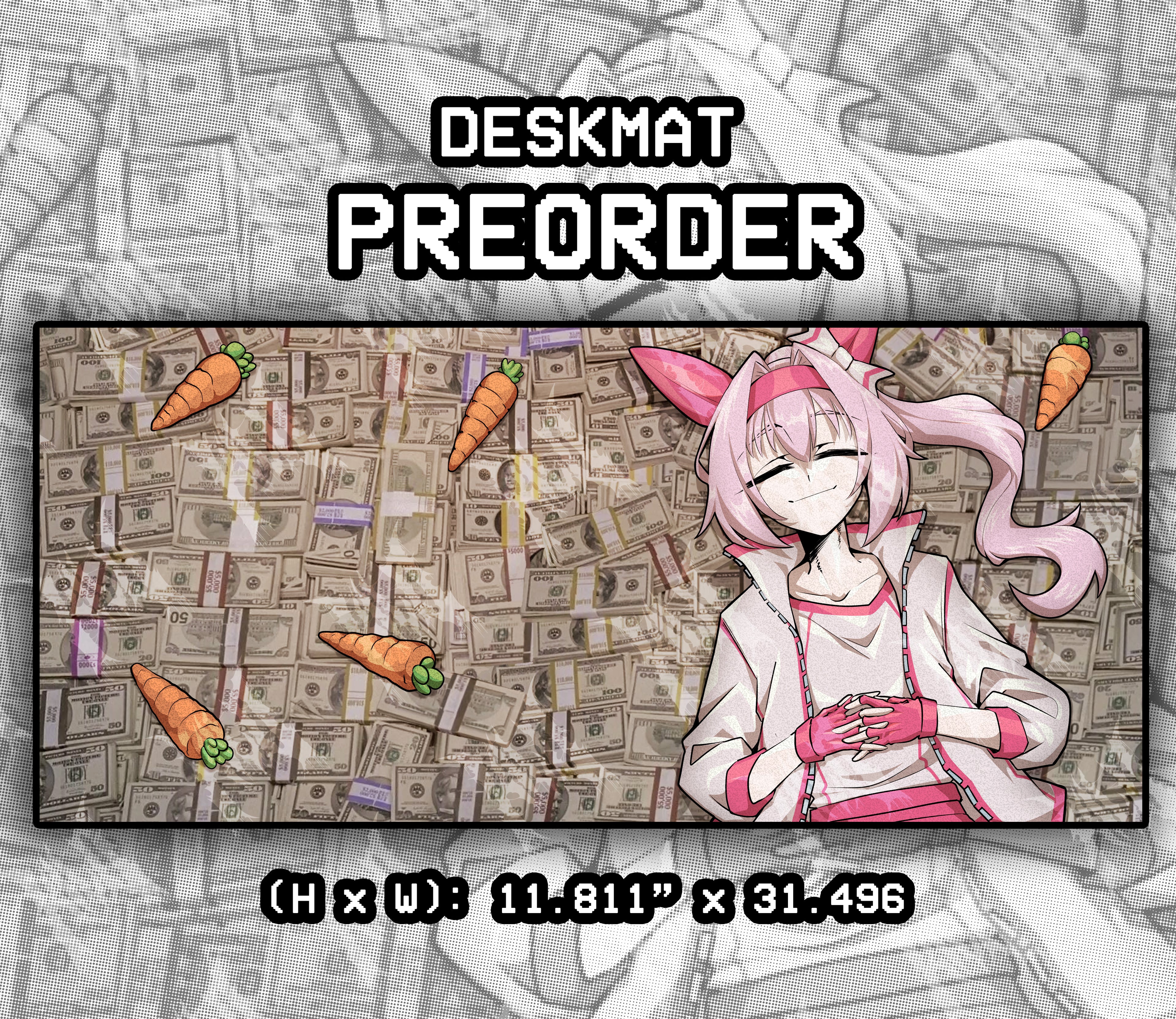 Umamusume Deskmat of haru urara laying on a pile of money