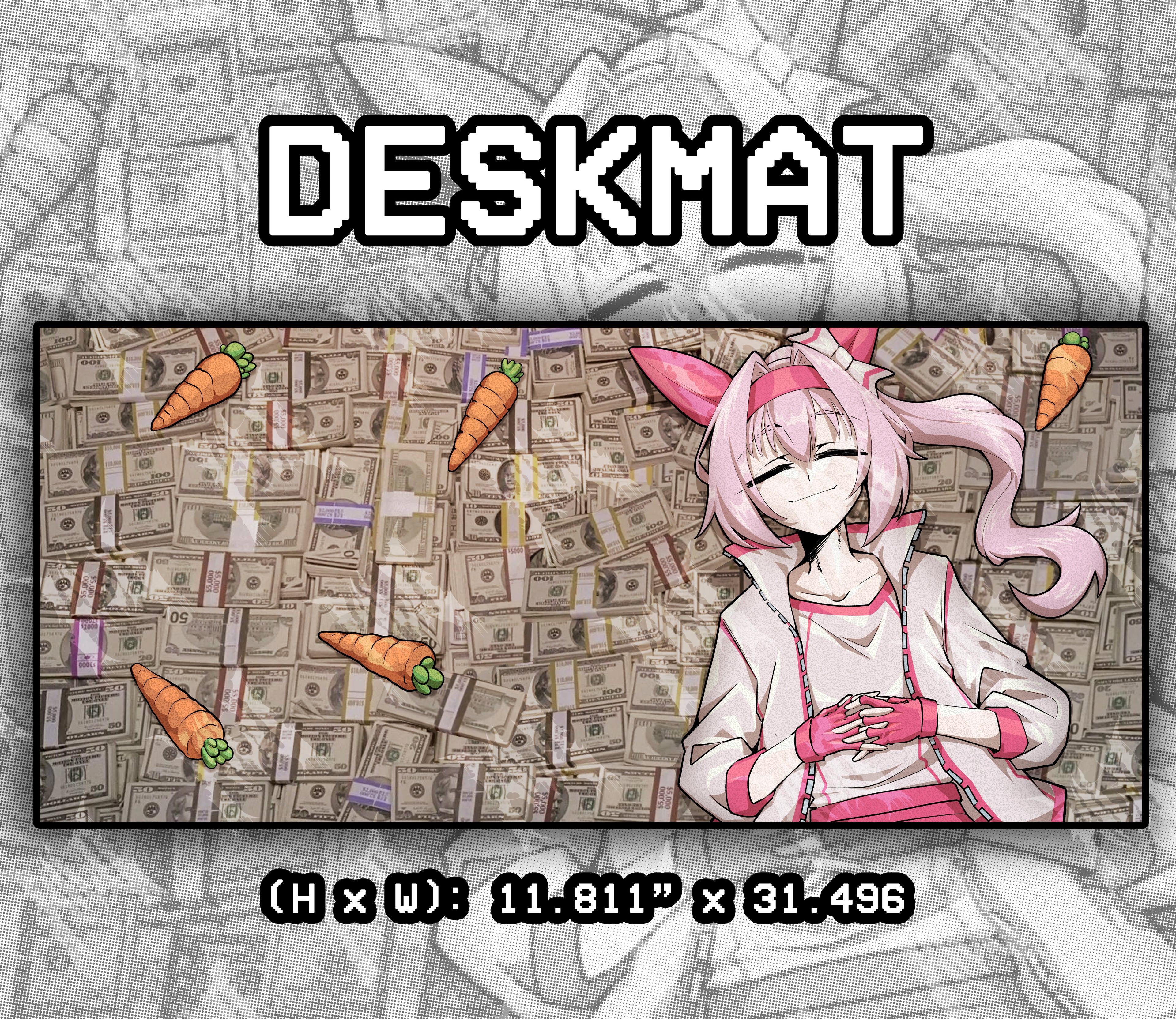 Umamusume Deskmat of haru urara laying on a pile of money