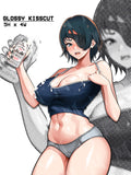 sticker of busty himeno from chainsaw man holding a beer