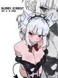 busty lucifer from helltaker series wearing a lewd maid outfit, busty white hair anime girl demon sticker