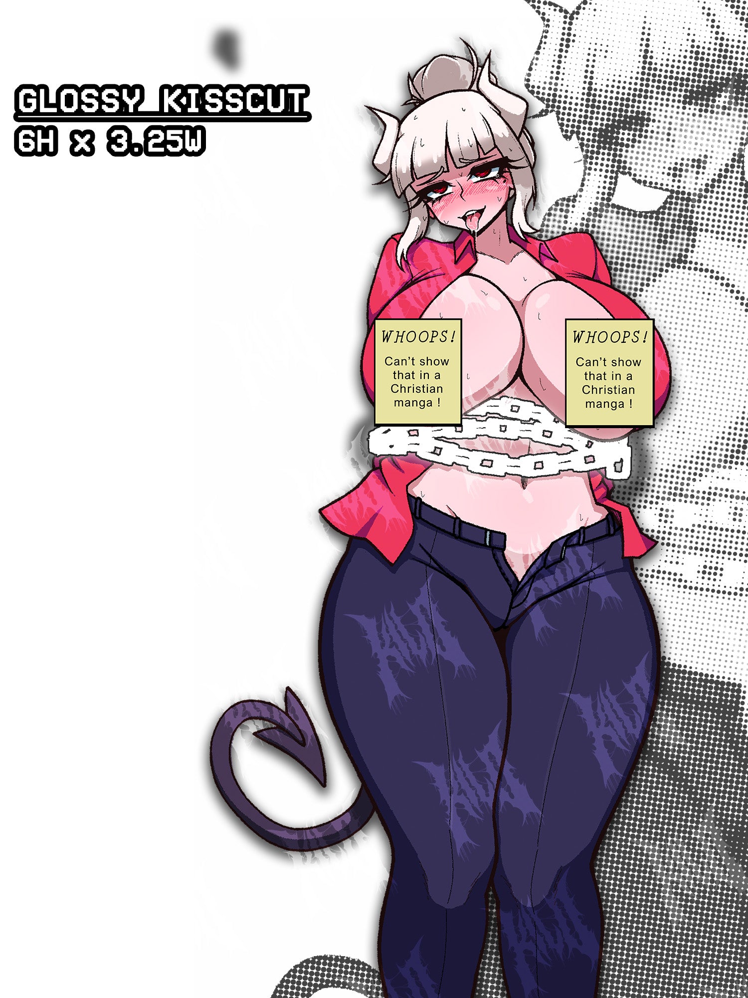 busty curvy lucifer from helltaker chained up, busty lucifer sticker, helltaker sticker