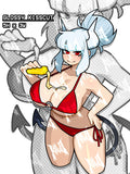 Busty lucifer from helltaker wearing a red bikini, busty summer lucifer from helltaker, helltaker sticker, helltaker NSFW