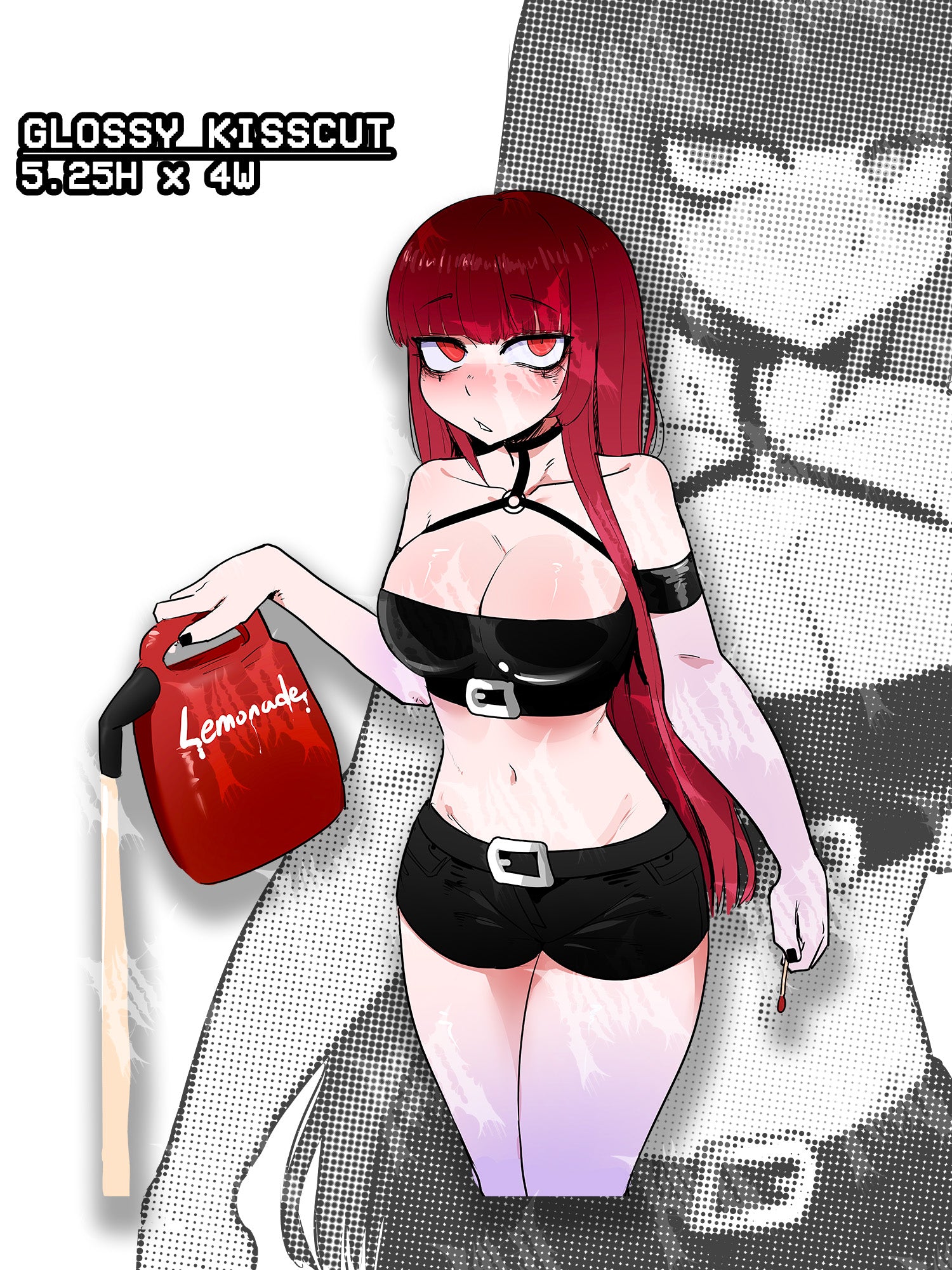 sticker of a busty anime girl holding a gas can