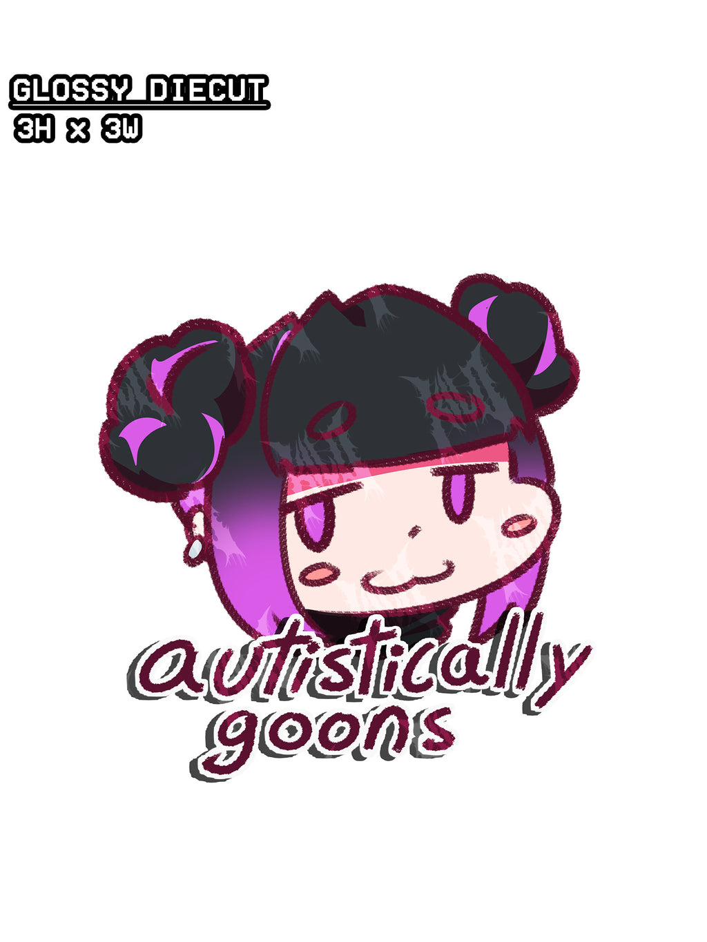 cute anime waifu chibi diecut meme sticker that says "autistically goons"