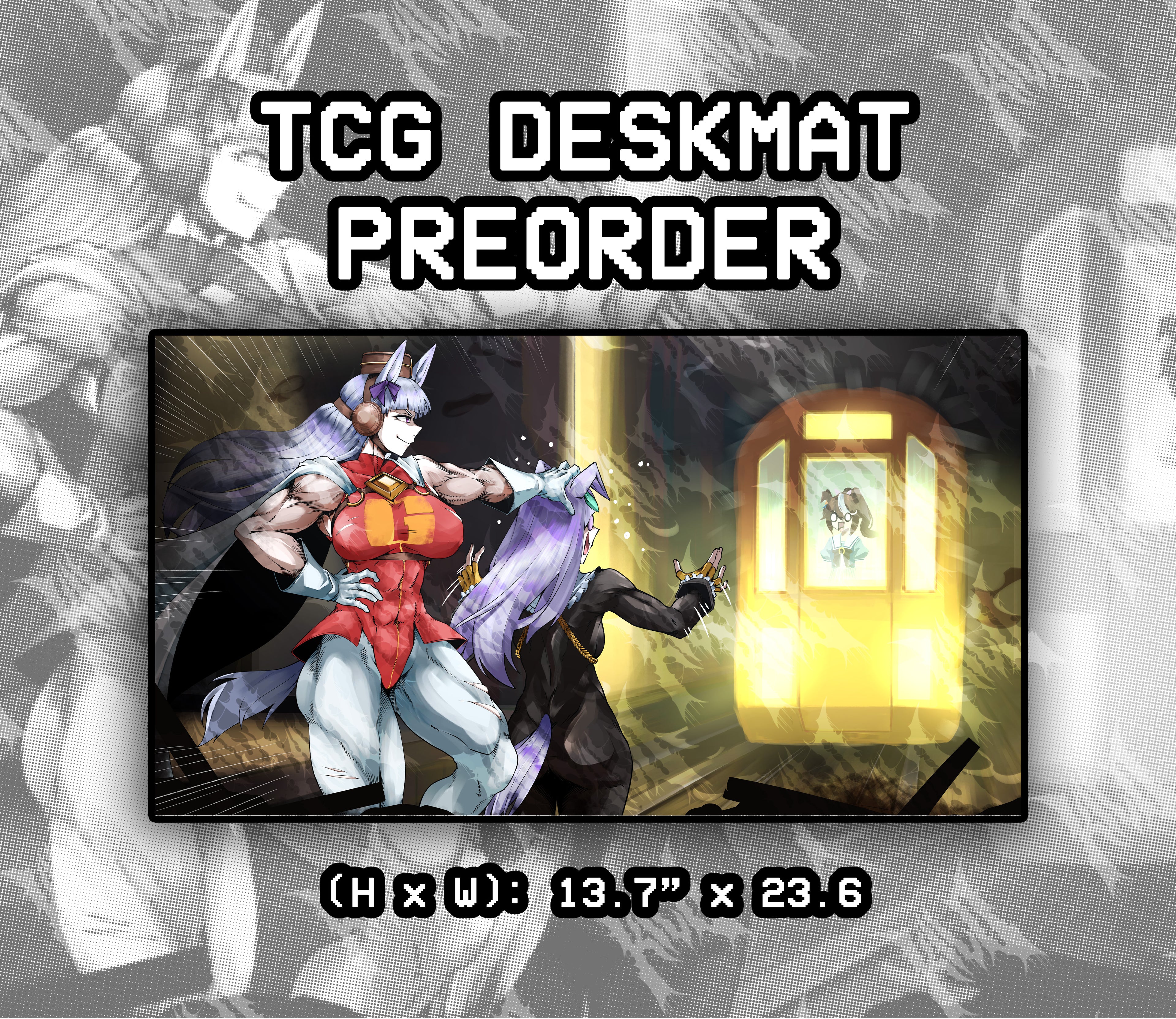 umamusume golship cosplaying as omni-man and is recreating the train scene from Invincible, umamusume deskmat, umamusume mousepad, goldship deskmat