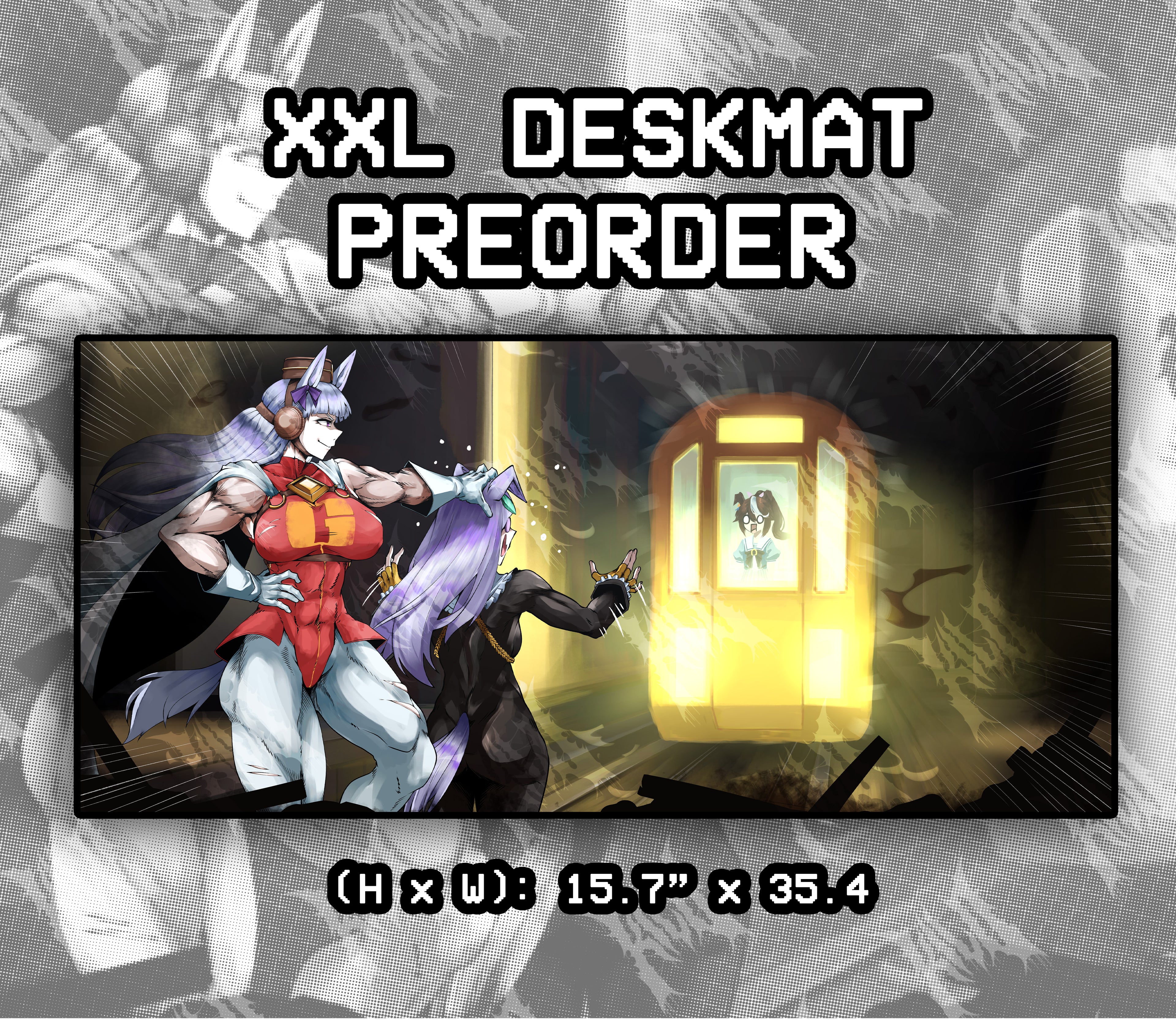 umamusume golship cosplaying as omni-man and is recreating the train scene from Invincible, umamusume deskmat, umamusume mousepad, goldship deskmat