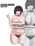 sticker of a thick busty anime girl with scars and big breasts with her nipples out